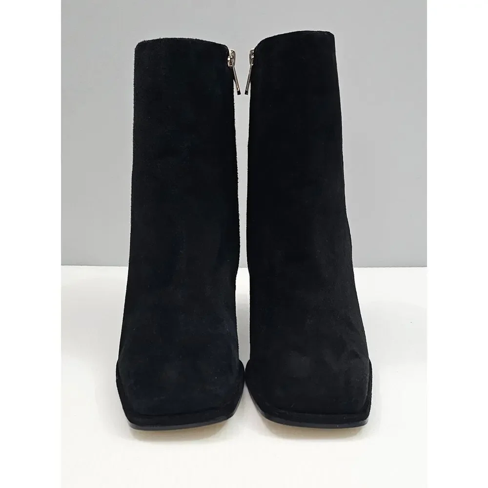 Sam Edelman Irie Ankle Boot Womens 8.5 Black Suede Square Toe Block Heel Elegant